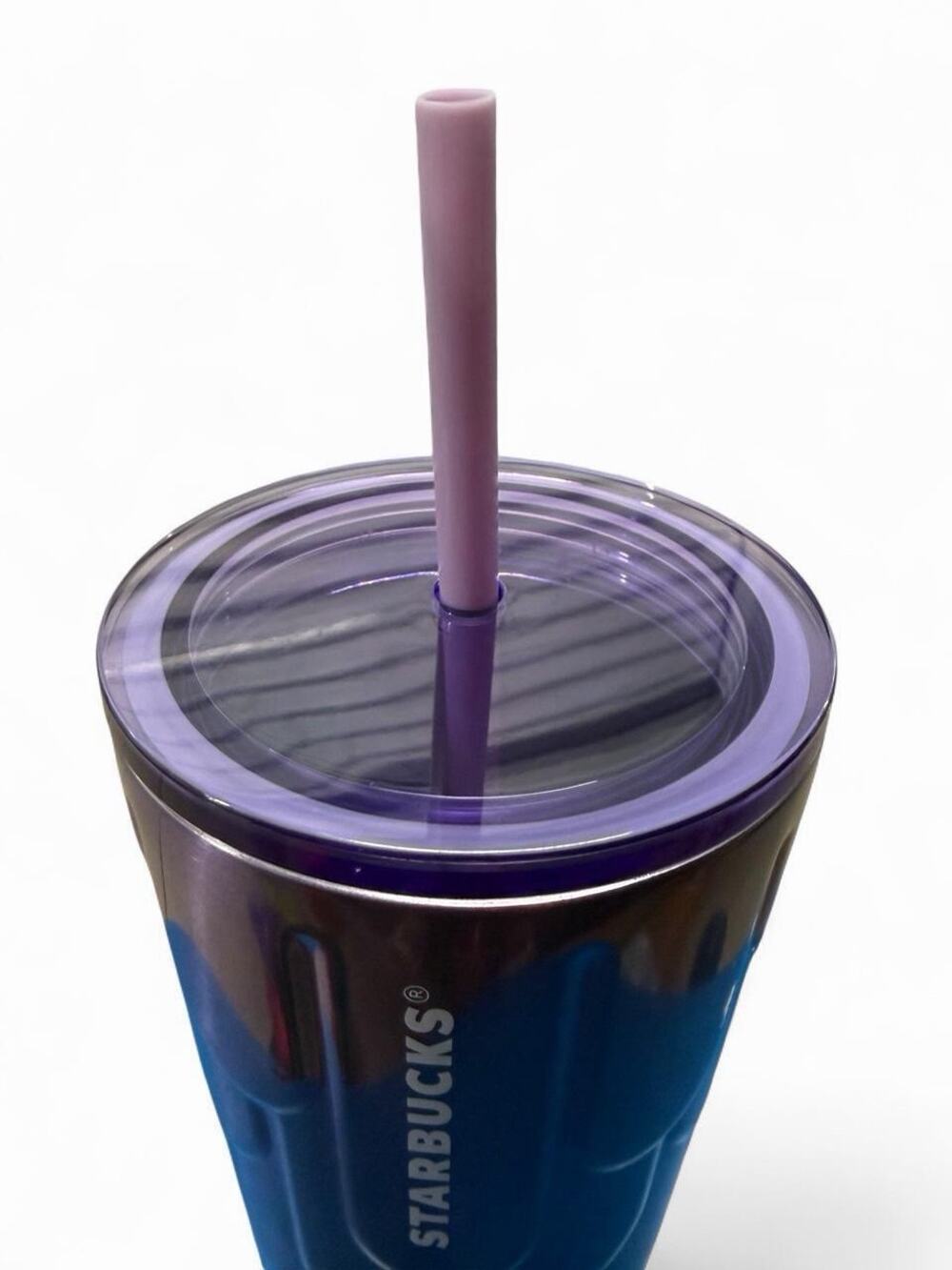 New Starbucks 24oz Green/Purple Iridescent Mermaid Scales Cold Tumbler w/Straw